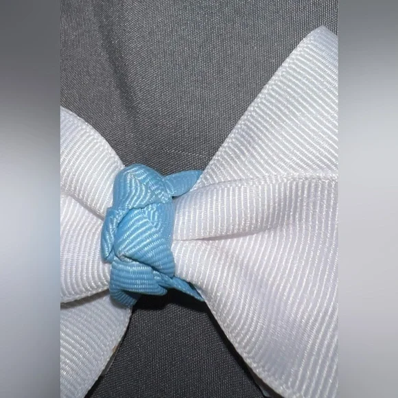 White and Blue Hair Bow - Picture 3 of 4